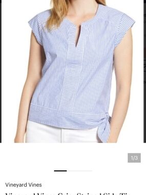 Vineyard Vines Blue Stripe Cap Sleeve Tie-Hem Top